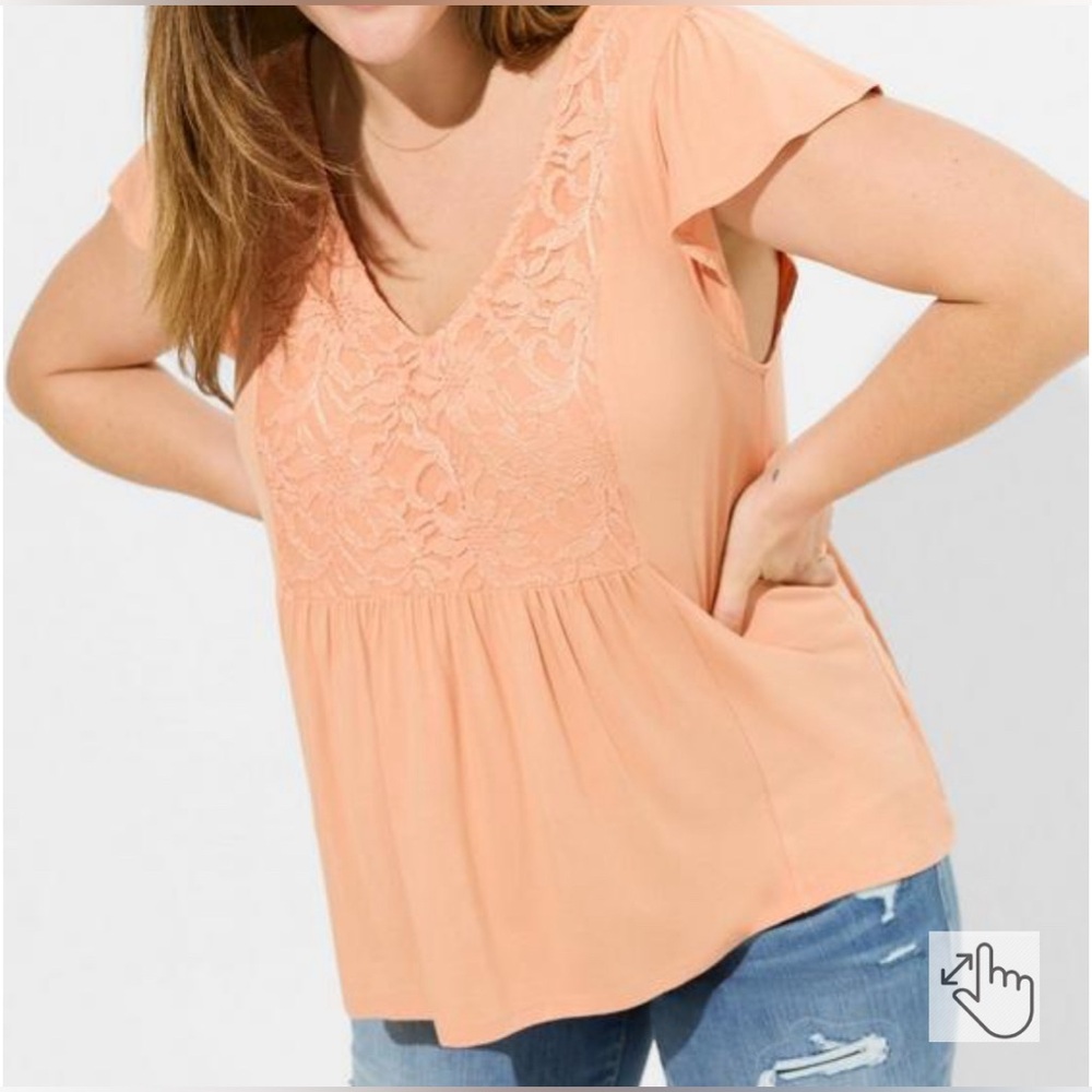 Torrid Super Soft V-Neck Ruffle Tee sz 2 NWOT
